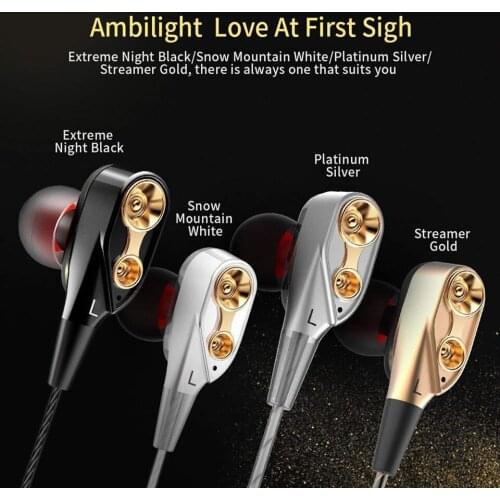 Wired Earphone Bass Dual Drive Stereo 3.5mm In-Ear Earphones With Microphone Computer Earbuds For iPhone Samsung Huawei Xiaomi