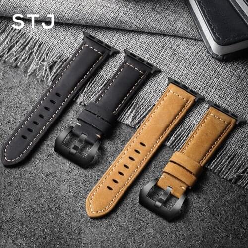 STJ Handmade Cowhide Watchband For Apple Watch Bands 42mm 38mm & Apple Watch Series 4 3 2 1 Strap For iWatch 44mm 40mm Bracelet