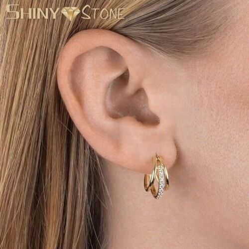 2021 New Hollow Lines Geometric Multi Wrap Round Circle Clear CZ Paved Simple Fashion Women Hoop Huggie Earring Rose Gold Color