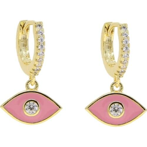 Evil Eye Earring Gold Color Micro Pave CZ Circle Lovely Eye Charm Multi Piercing Dangle Earring