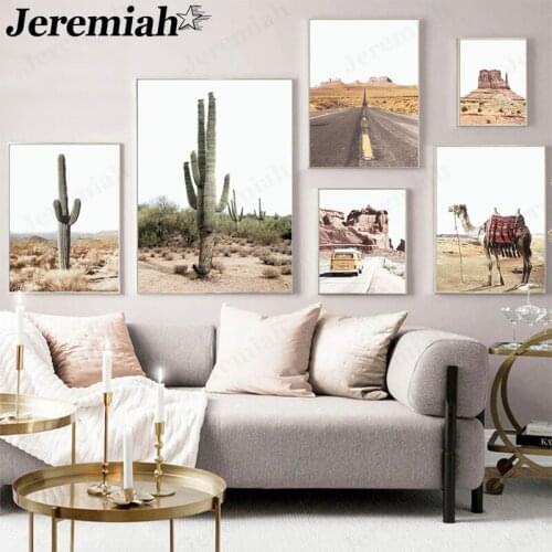 Modern Southwest Landscape Canvas Poster Camel Cactus Road Travel Painting Wall Art Boho Style Home Decoration