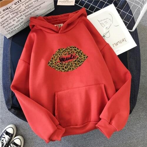 Oversized Hoodies Women Sexy Leopard Lips Plus Velvet Thicker Plus velvet Women Hoodie Letter Harajuku Korean Trendy Chic Hooded