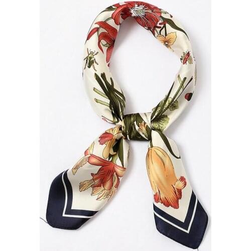 Yishine New 70x70cm Women Multifunction Polyester Silk Scarf Elegant Florals Satin Small Square Wraps Scarves Neckwear