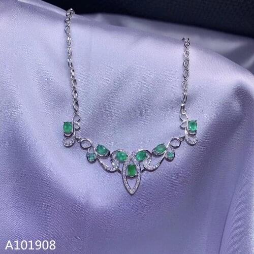 KJJEAXCMY boutique jewelry 925 sterling silver inlaid Natural emerald pendant ladies necklace supports inspection fine