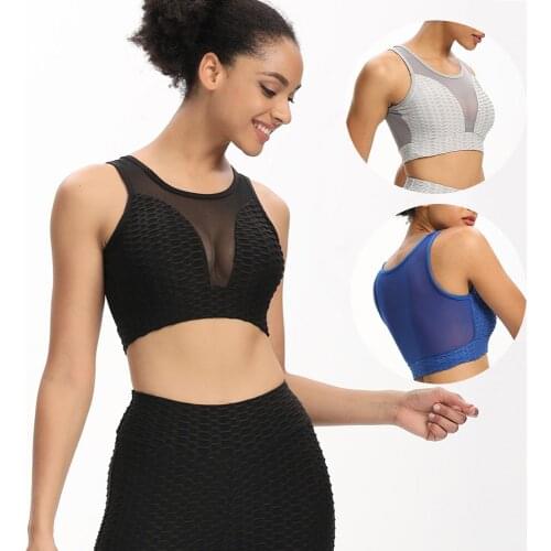 Womens Sport Bras Textured Mesh V-Neck Gym Shirts Tops Breatheable Quick Dry T-shirts Fitness Workout Crop Tops 2021 Summer