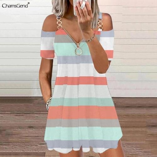 Vintage Elegant Stripe Dress Women Summer Zipper V Neck Feather Print Elegant Party Dress Women Vintage Short Sleeve Mini Dress