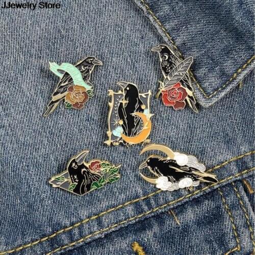 1PC Solitude Gothic Crow Enamel Pin Badge Brooch Jackets Shirt Bag Lapel Pin Jewelry Gift For Women