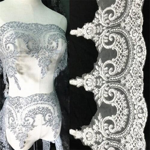 3Meters Silver-gray European-style Shiny Sequins Hot-stamping Diamond Wedding Dresses Curtains Clothing Lace Trimming 22cm