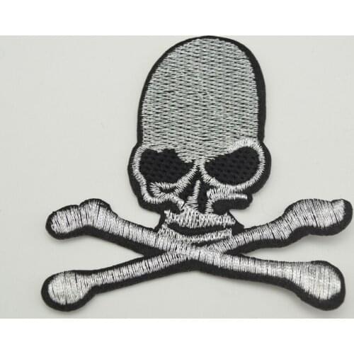 32pcs Silver Embroidered Cloth Iron On Patch Sew Motif Applique Cross Skull