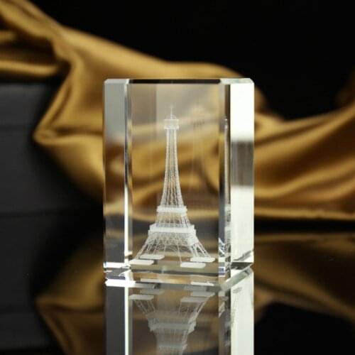 3D Laser Engraved La Tour Tower Cube Crystal Paperweight Feng Shui Home Art Decoration Accessory The Paris Collectible Model