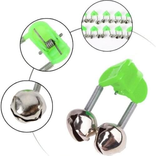 5PCS or 10PCS/lot Bite Alarms fishing rod bells Fishing Accessory Rod Clamp Tip Clip Bells Ring Green ABS Outdoor Metal A-83