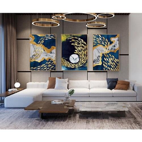 Golden Fish Moon Abstract Wall Poster Modern Style Canvas Print Painting Contemporary Art Living Room Entrance Decoratio Picture