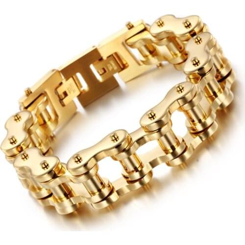 Hiphop / Rock Jewelry Gold Motorcycle Chain Stainless Steel Biker Bracelet Chain Family Gifts 18mm 8.66'' Heavy 140g