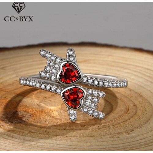 CC Trendy Rings For Women 925 Silver Rock Red Heart Gesture Cubic Zirconia I LOVE YOU Ring Bridal Wedding Jewelry Anel CC1594