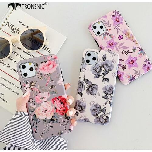 Flower Phone Case for iPhone 11 Pro Max XR X XS MAX Soft Matte Gray Luxury Floral Cases for iPhone 6s 7 8 Plus Fashion Cover Hot