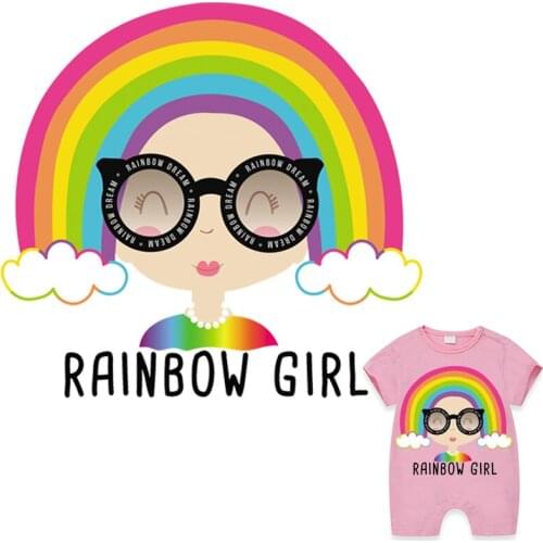 Colors Rainbow Sticker On Clothes Iron Iron On Stickers Diy Accessory Clothes Heat Transfer Fashion Iron-On Clothes Girl