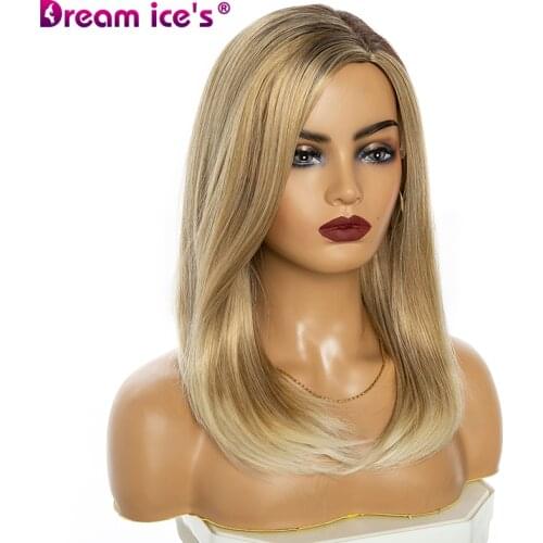 Long Straight Synthetic Bob Wig With Bangs For Women Cosplay Ombre Blonde Wig Heat Resistant Fibre Dream Ice
