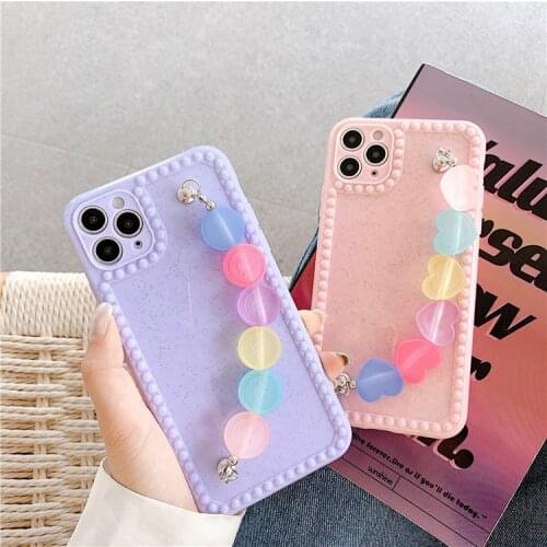 Korea Candy Color Love heart Bracelet Phone case For iphone X XR XS 11 pro MAX 12mini 7 8 plus SE2 Cute back soft cover fundas