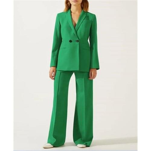 Green Double Breasted Women Pantsuit Jacket Women Fashion Long Sleeve Suit Women Tailored Collar Jacket Suits Female Ladies