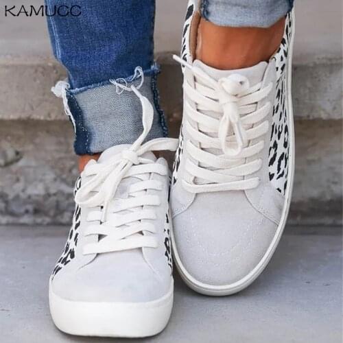 Spring Trendy Sneaker Women 2021 New Arrival Leopard Print Ladies Lace Up Casual Shoes Outdoor Running Walking Comfortable Flats