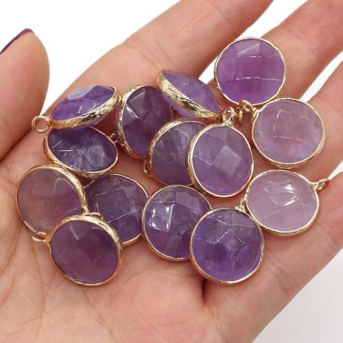 Natural Stone Amethysts Pendants Round shape Exquisite Charms for Jewelry Making Diy earring necklace accessories Size 22x26mm