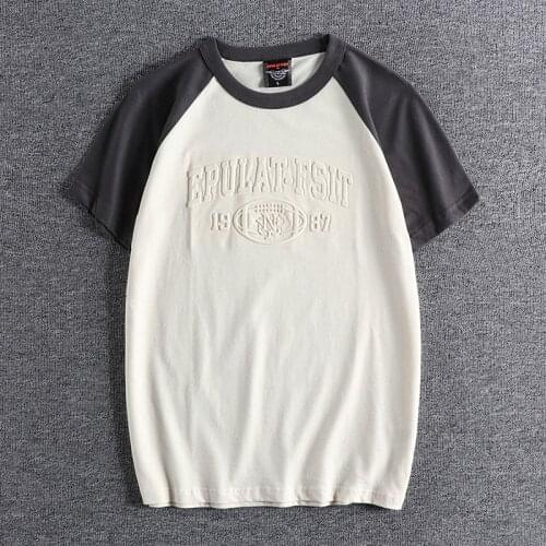 Summer color contrast short sleeve t-shirt mens and womens fashion street three dimensional embossed letters loose casual T 15