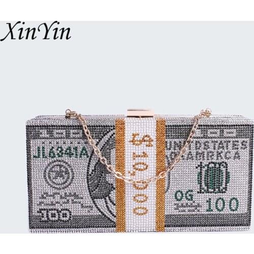 Diamond mini bag 2020 new luxury purses and handbags women design party colorful crystal money evening clutch bags wedding chain