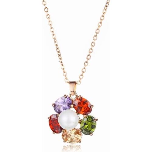 ZSLBS Fashion Pendant Necklace For Women Pearl Necklaces Chain Crystal Flower Copper Zircon Colorful Bijoux Collier Elegant