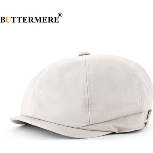 BUTTERMERE Summer Men Newsboy Cap Cotton White Octagonal Hat British Vintage Berets Gatsby Duckbill Flat Caps Large Size XL