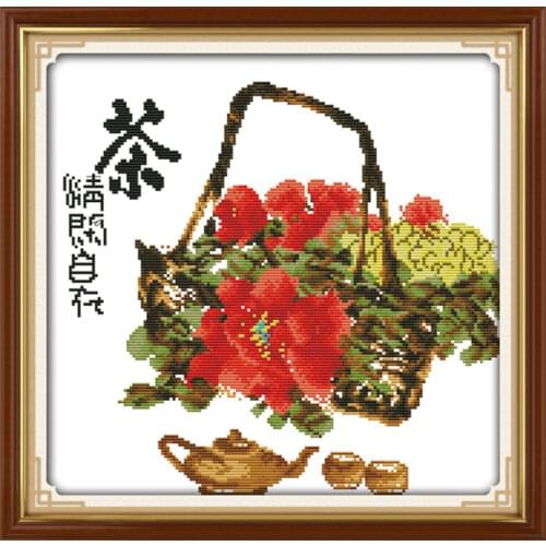 Tea cross stitch kit 14ct 11ct print canvas stitching embroidery DIY handmade needlework