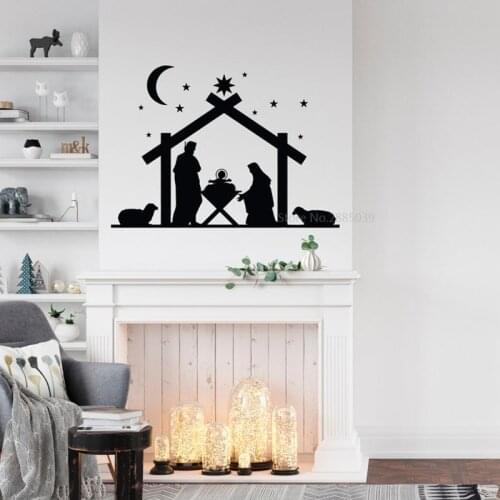 Nativity Scene Art Religious Wall sticker Holy Night Sign Christmas Home Decor Waterproof Removable Vinyl Decor Mural BD613