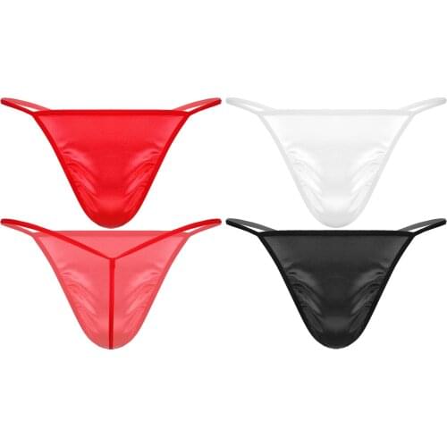 T-back Underwear Men Sexy Exotic Costumes Underwear Satin Bulge Pouch G-string Thongs Comfortable Sexy Thong Butt Underpants