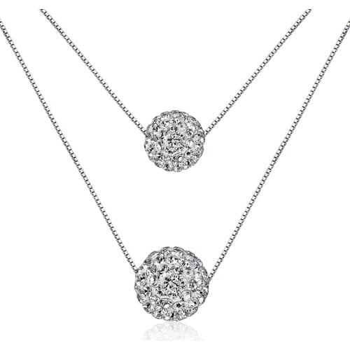 New arrival hot sell fashion shiny crystal Shambhala ball 925 sterling silver ladies`pendant necklaces women short chain