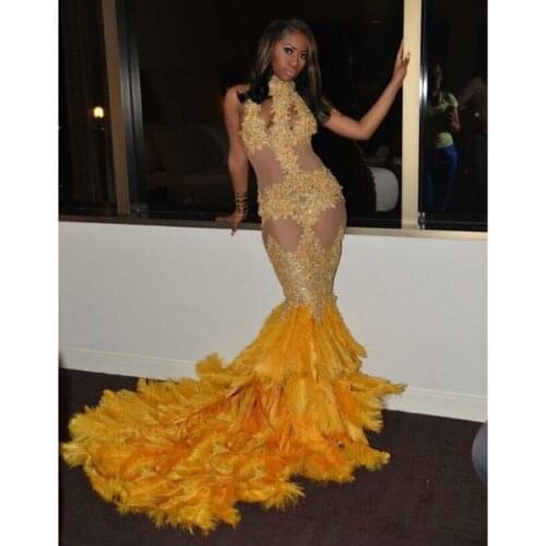 Mermaid Plus Size Prom Dresses 2019 Lace Appliques See Through Feathers Prom Gowns Sweep Train Formal Evening Dresses DP0385