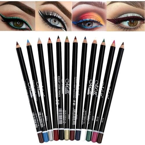12pcs/set Menow eyeliner pencil black red silver white eye liner pen wooden hand waterproof long lasting matte eyeliner MN048