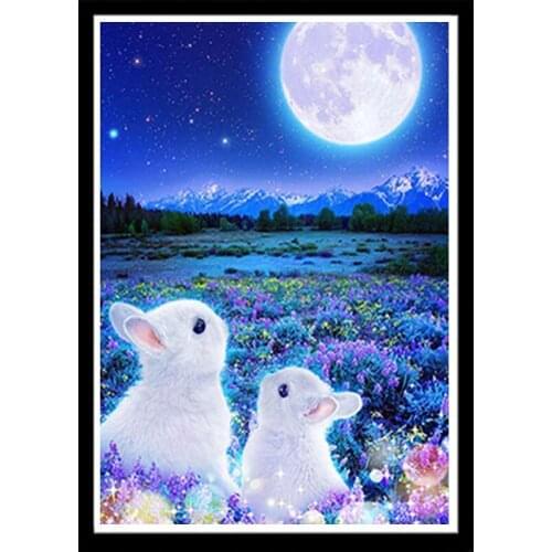Full Square/Round Drill 5D DIY Diamond Painting white Rabbit 3D Rhinestone Embroidery Cross Stitch 5D Home Decor Gift
