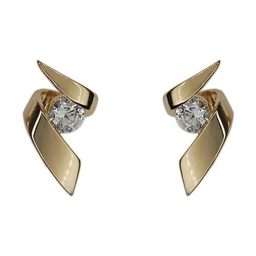 Real 925 Sterling Silver Gold Stud Earrings Cute Female Crystal Small Round Earrings For Women Minimalist Bride Wedding Earrings