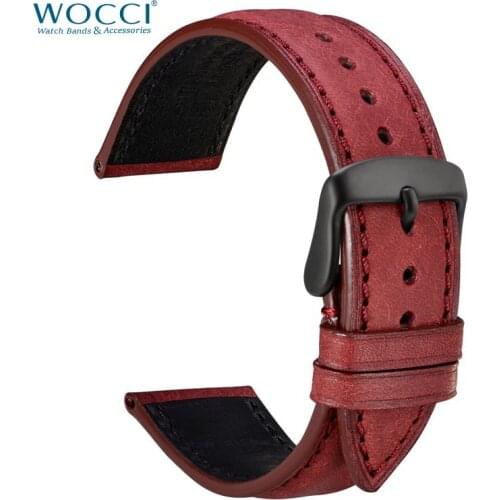 WOCCI Red Watch Strap 14mm 18mm 20mm 22mm Genuine Cowhide Leather with stitching Watch Strap for Men Women Wrist Belt Watchbands