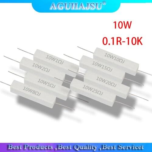 10pcs 10W Cement resistance resistor 1 2 5 8 10 15 20 25 100 ohm 1R 2R 5R 8R 10R 15R 20R 25R 100R Bedroom resistance