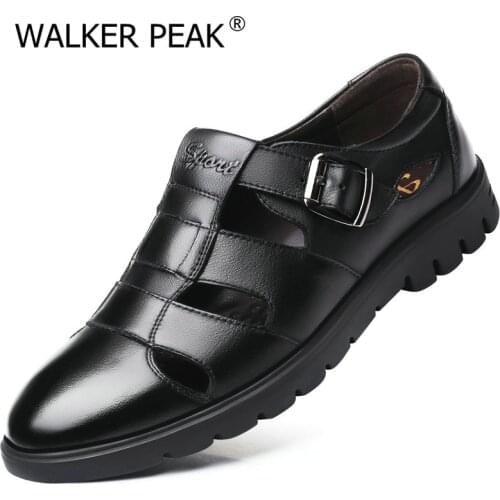 Fashion Summer Dress Men Sandals Genuine Leather Flats Casual Shoes Beach Outdoor Men Shoes Closed Toe Big Size 38-47 Walkerpeak