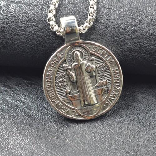 Silver color Christian Holy Bible Jewelry Benedict Badge Saint Exorcism Pendants Necklaces Women 316L Stainless Steel