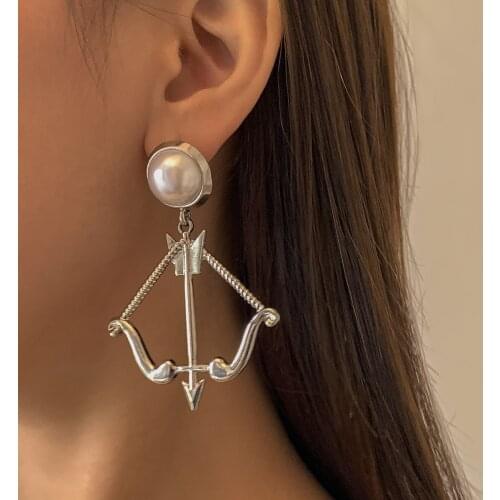 Jewelry Exaggerated Personality Creative Bow and Arrow Geometric Earrings Hip Hop Cool Alloy Imitation Pearl Earrings Party Gift