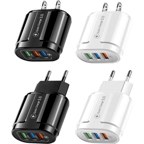 US EU Plug 3 Port USB Charger QC3.0 Wall Phone Tablet Fast Charging Adapter