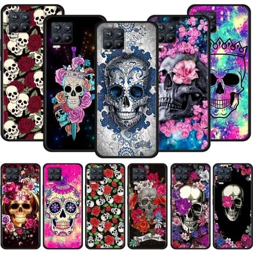 Retro Skull Flowers Phone Case For Oppo Realme GT 8 7 6 5 Pro C3 C11 C21 C21Y C20A XT X7 X50 Pro Ultra Silicone Capa Black Shell
