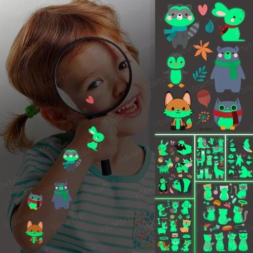 Luminous Glitter Tattoo Stickers Rainbow Unicorn Children Temporary Waterproof Pony Tatto Body Art Cute Kid Cartoon Fake Tatoo