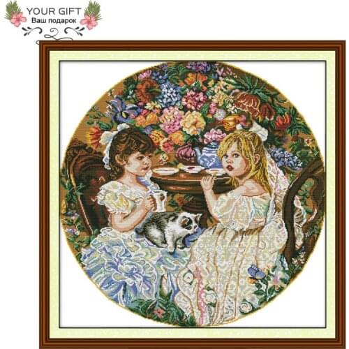 Your Gift RA201 14CT 11CT Counted and Stamped Home Decor Afternoon Tea Needlework Embroidery DIY Cross Stitch kits