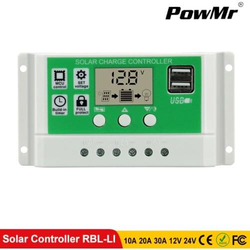 PowMr Solar Charger Controller 30A 20A 10A Lithium battery Charger Dual USB солнечная батарея Solar Regulator 12V 24V 2020 New