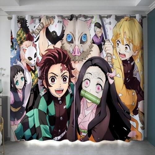 Demon Slayer Print Anime Blackout Curtains for Window Treatment Drapes Living Room Bedroom Blinds Kids Room Home Decor