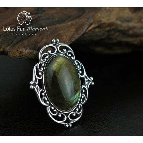 Lotus Fun Moment Real 925 Sterling Silver Natural Labradorite Handmade Fashion Jewelry Vintage Victorian Style Brooche For Women