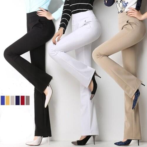 Womens Fashion spring autumn High Waist Flared Bell Bottom Pants Ladies Work Wear Casual Pants Black Long Trousers micro-pants